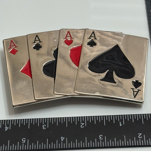 Four Aces Playing Card Belt Buckle Silver Tone‎ Poker Card Design - Picture 11 of 13